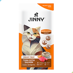 Jinny Creamy Cat Treat – Tuna with Salmon – Skin & Coat 15g (5 sachets)