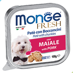 Monge Fresh Wet Dog Food – Pate and Chunkies with Pork / Maiale 100g