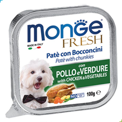 Monge Fresh Wet Dog Food – Pate and Chunkies with Chicken with Vegetables / Pollo e Verdure 100g