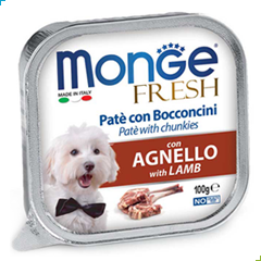 Monge Fresh Wet Dog Food – Pate and Chunkies with Lamb / Agnello 100g