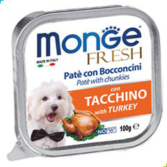 Monge Fresh Wet Dog Food – Pate and Chunkies with Turkey / Tacchino 100g