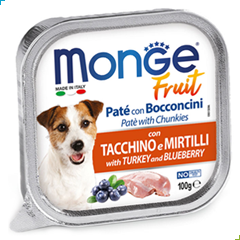 Monge Fruit Wet Dog Food – Pate and Chunkies with Turkey and Blueberry 100g