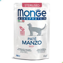 monge monoprotein pate wet cat food beef manzo sterilized sterilised pouch petdiscount pet discount