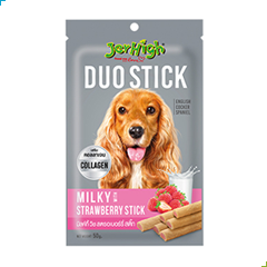 Jerhigh Dog Treat Duo Stick – Milky with Strawberry 50g