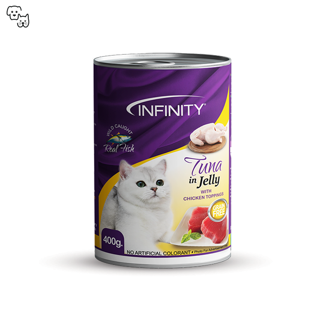 Infinity Wet Cat Food Adult – Tuna in Jelly with Chicken Toppings 400g