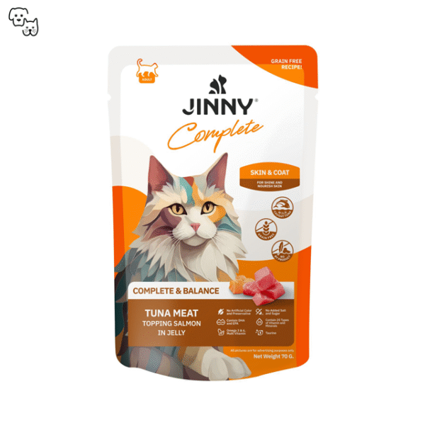 Jinny Complete Wet Cat Food – Tuna and Salmon in Jelly – Skin & Coat 70g