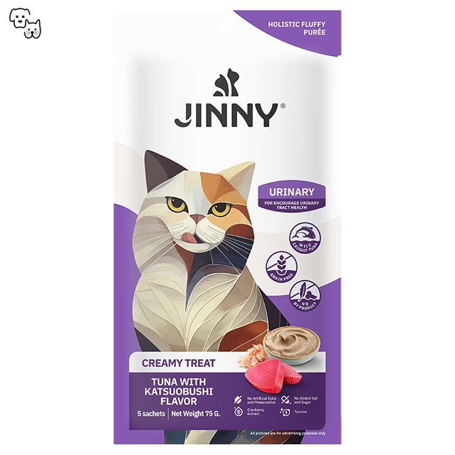 Jinny Creamy Cat Treat – Tuna with Katsuobushi Flavor – Urinary 15g (5 sachets)