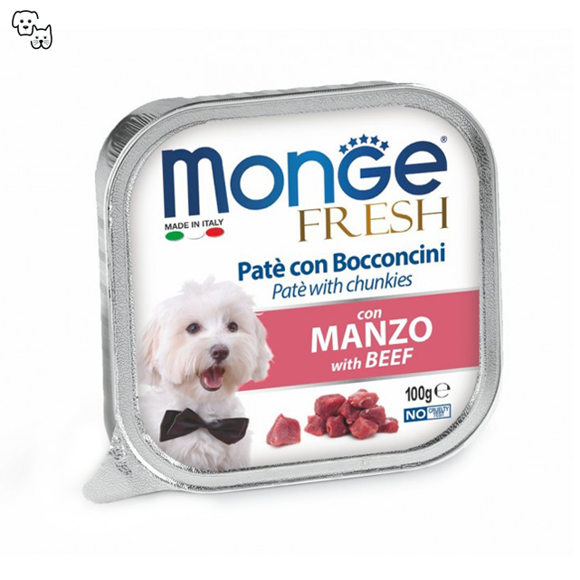 Monge Fresh Wet Dog Food – Pate and Chunkies with Beef / Manzo 100g