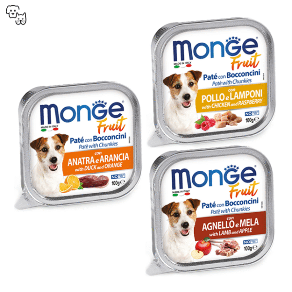 Monge Fruit Wet Dog Food – Pate and Chunkies with Chicken and Raspberry 100g