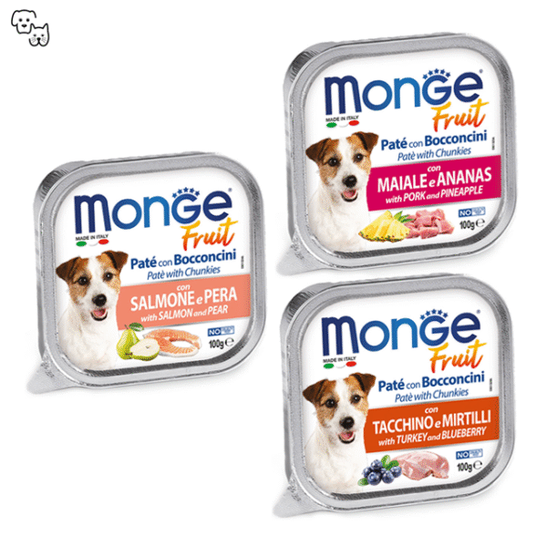 Monge Fruit Wet Dog Food – Pate and Chunkies with Salmon and Pear 100g