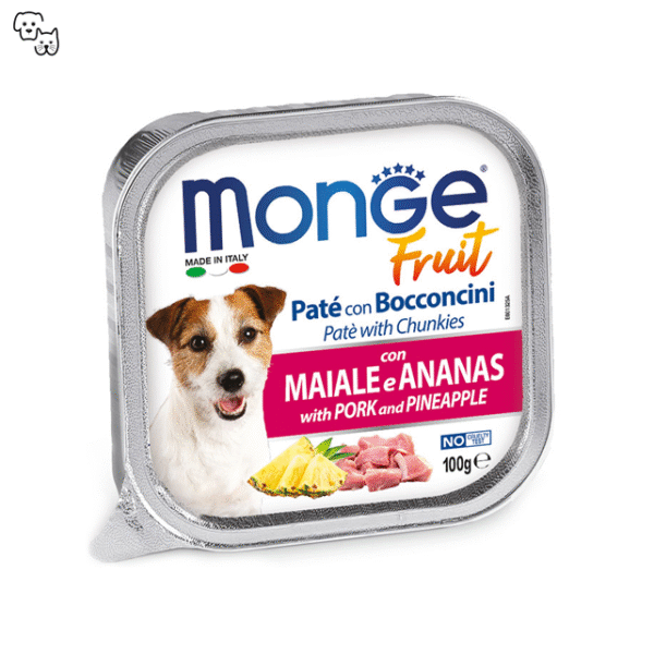 Monge Fruit Wet Dog Food – Pate and Chunkies with Pork and Pineapple 100g