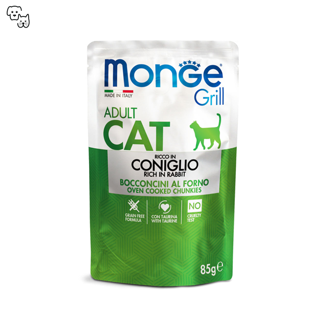 Monge Grill Adult Wet Cat Food – Chunkies in Jelly – Rabbit 85g