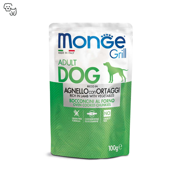 Monge Grill Adult Wet Dog Food – Chunkies – Lamb with Vegetables 100g