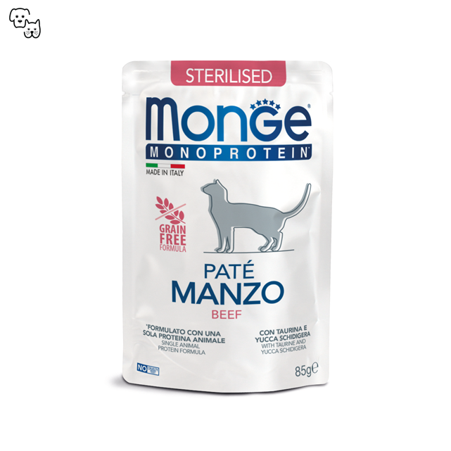 Monge Monoprotein Pate Sterilized Wet Cat Food – Beef 85g