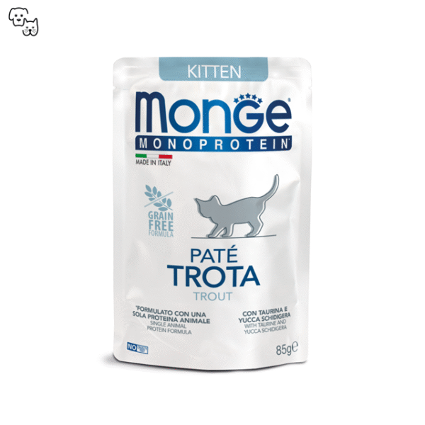 Monge Monoprotein Pate Kitten Wet Cat Food – Trout 85g