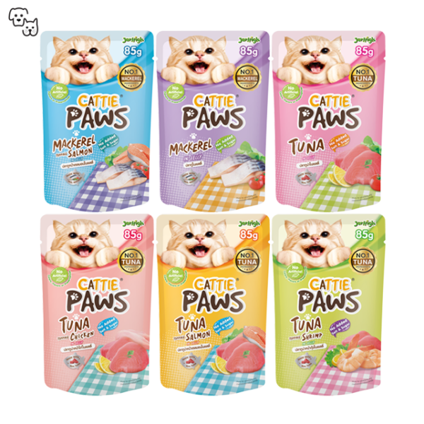 Cattie Paws Wet Food Red Meat Pouch – Tuna Topping Shrimp in Jelly 85g