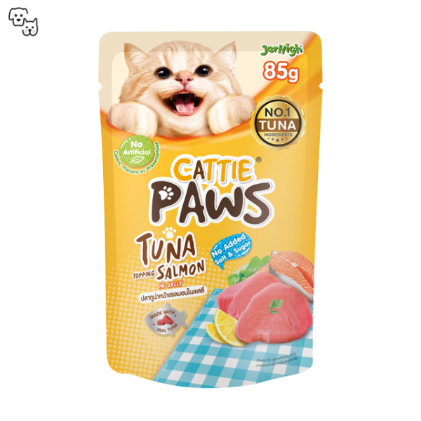 Cattie Paws Wet Food Red Meat Pouch – Tuna Topping Salmon in Jelly 85g