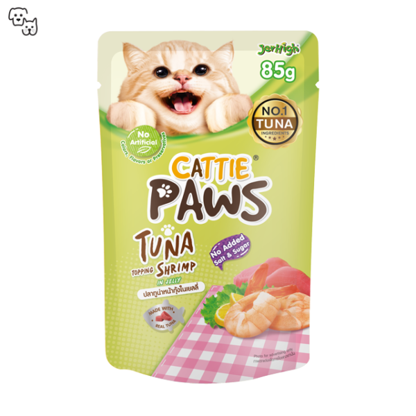 Cattie Paws Wet Food Red Meat Pouch – Tuna Topping Shrimp in Jelly 85g