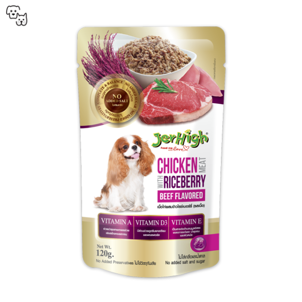 Jerhigh Wet Dog Food Chicken Meat with Riceberry – Beef Flavored 120g