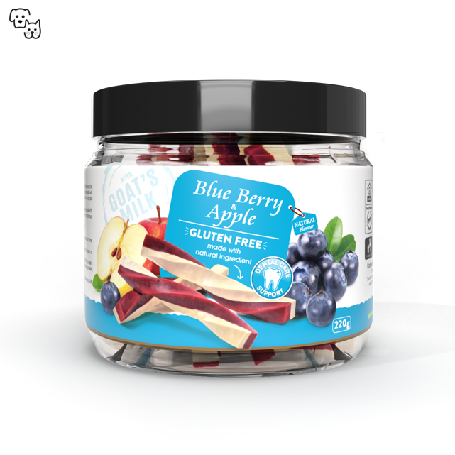 Howbone Dog Treat 2-in-1 Nutri Twist Stick - Goat's Milk + Blueberry & Apple 220g
