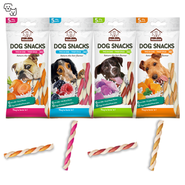 Howbone 2-in-1 Twist Stick Dog Snacks – Goat’s Milk + Pumpkin Flavour 80g