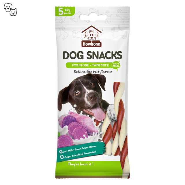 Howbone 2-in-1 Twist Stick Dog Snacks – Goat’s Milk + Mix Berry Flavour 80g