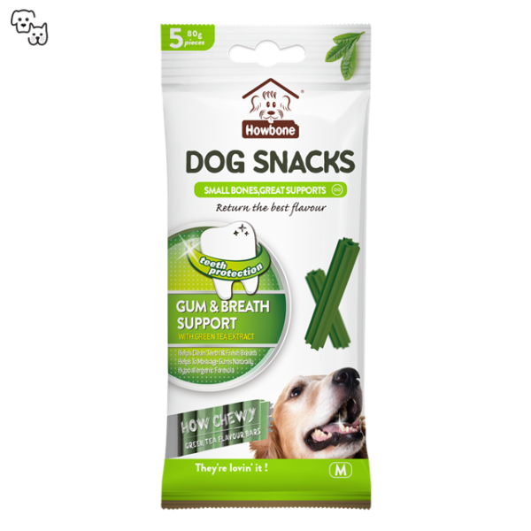 Howbone How Chewy Dog Snacks – Green Tea – Gums & Breath Support 80g