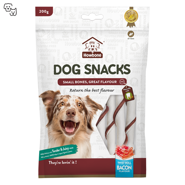 Howbone Dog Snacks Twist Roll - Bacon Flavour 200g