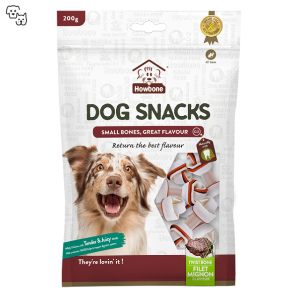 Howbone Dog Snacks Twist Bone – Filet Mignon Flavour 200g